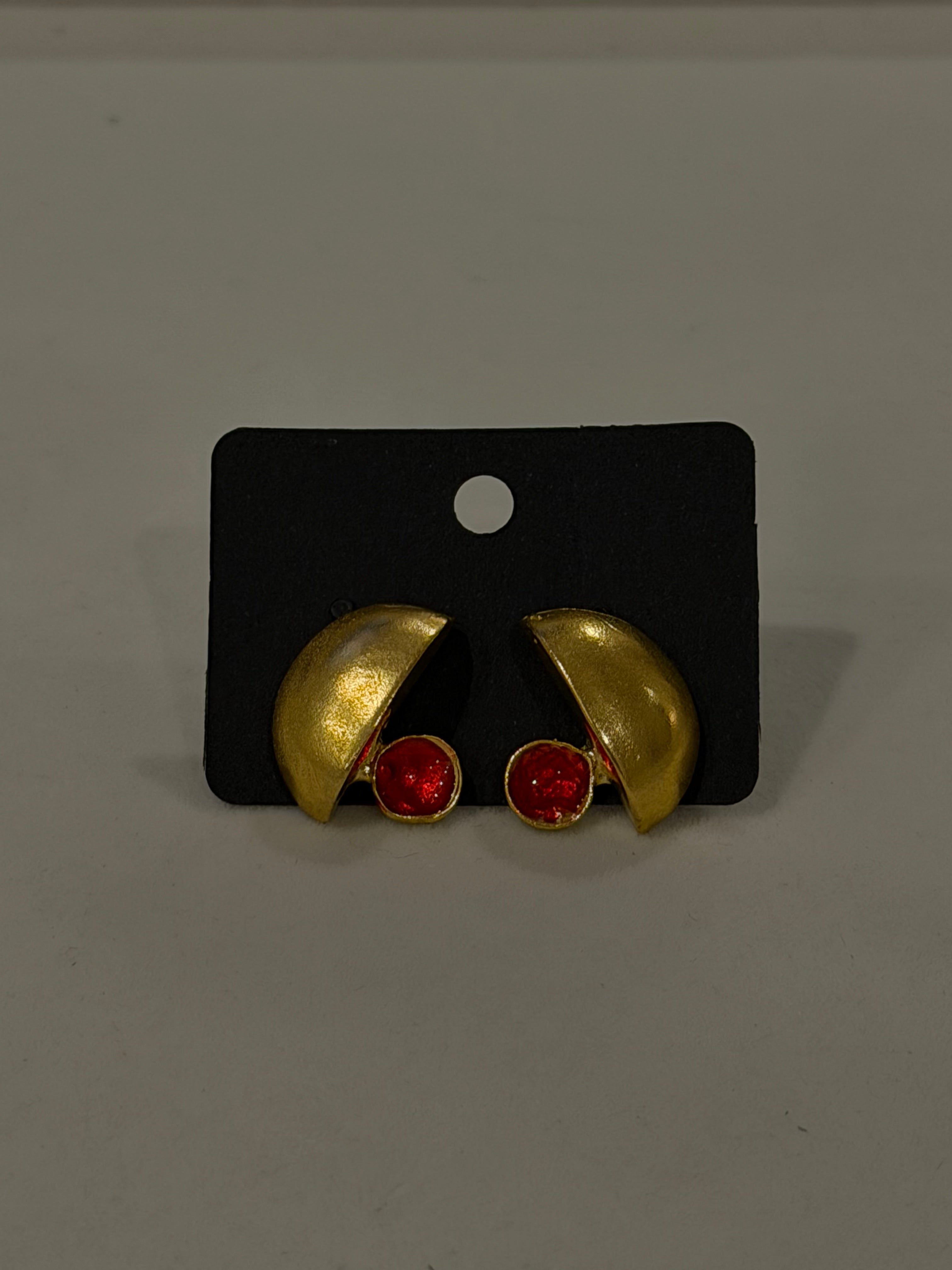 Enamel Crescent Stud Earrings