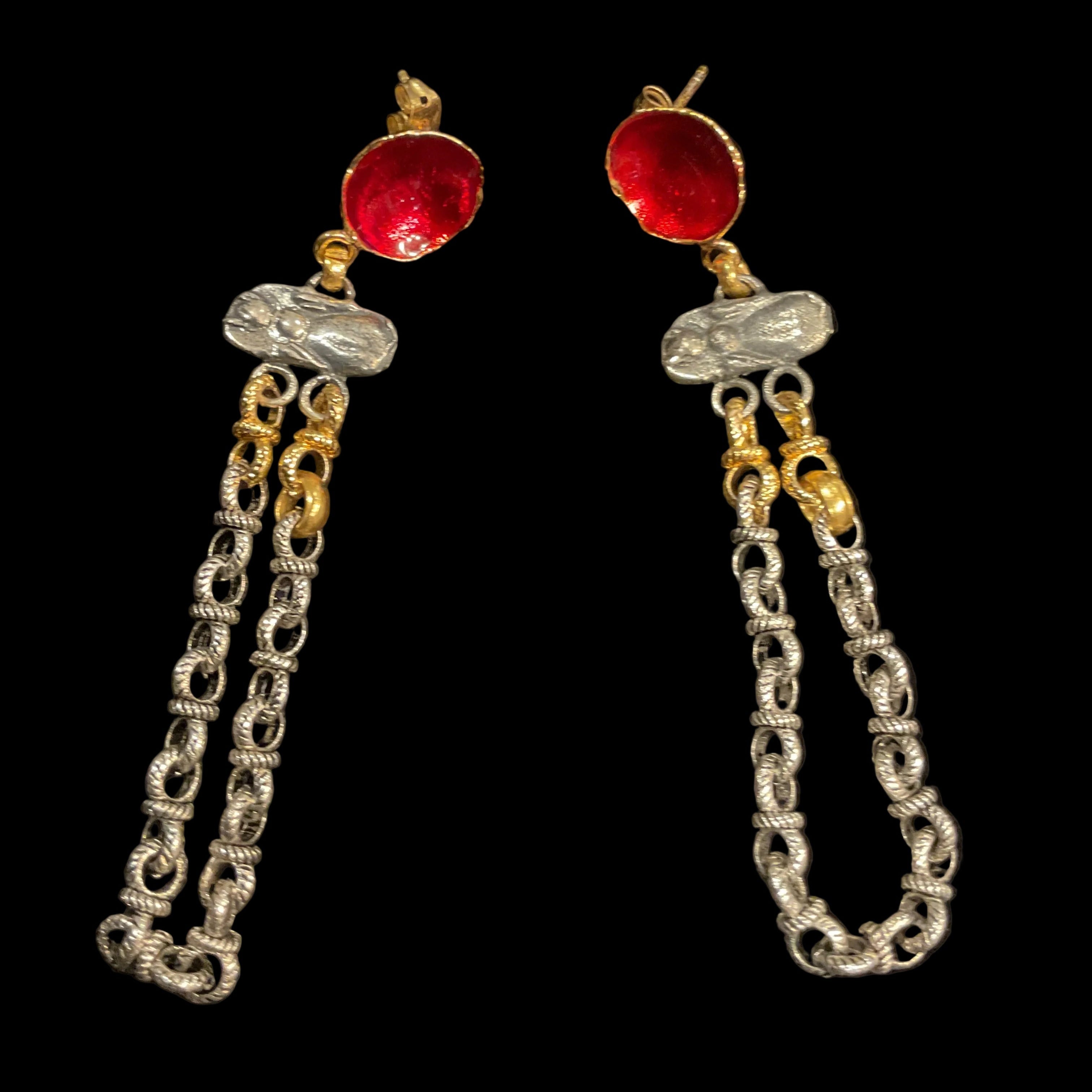Crimson Chain Drop Earrings