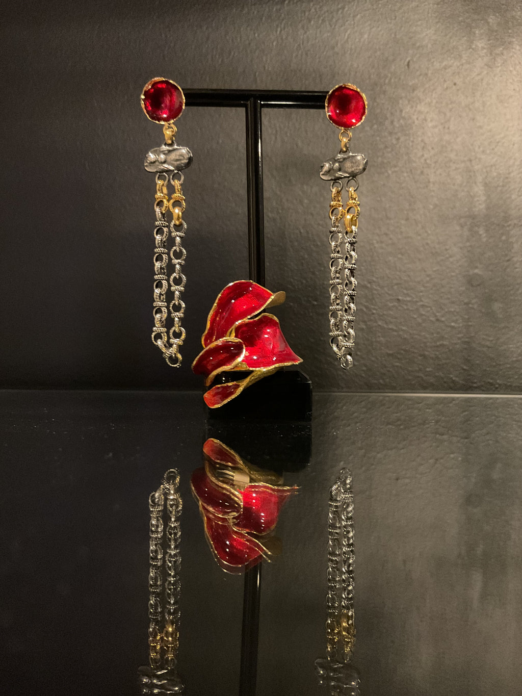Crimson Chain Drop Earrings