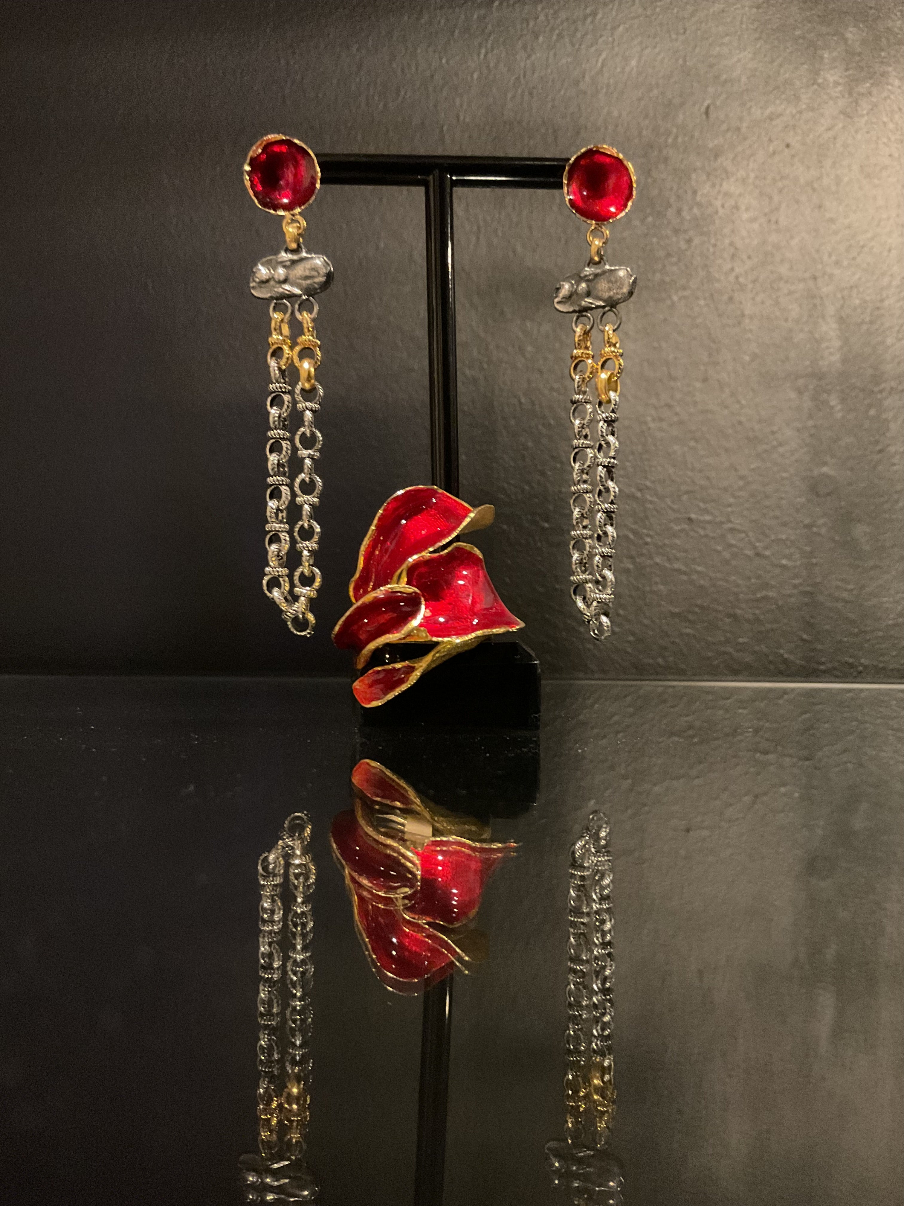Crimson Chain Drop Earrings
