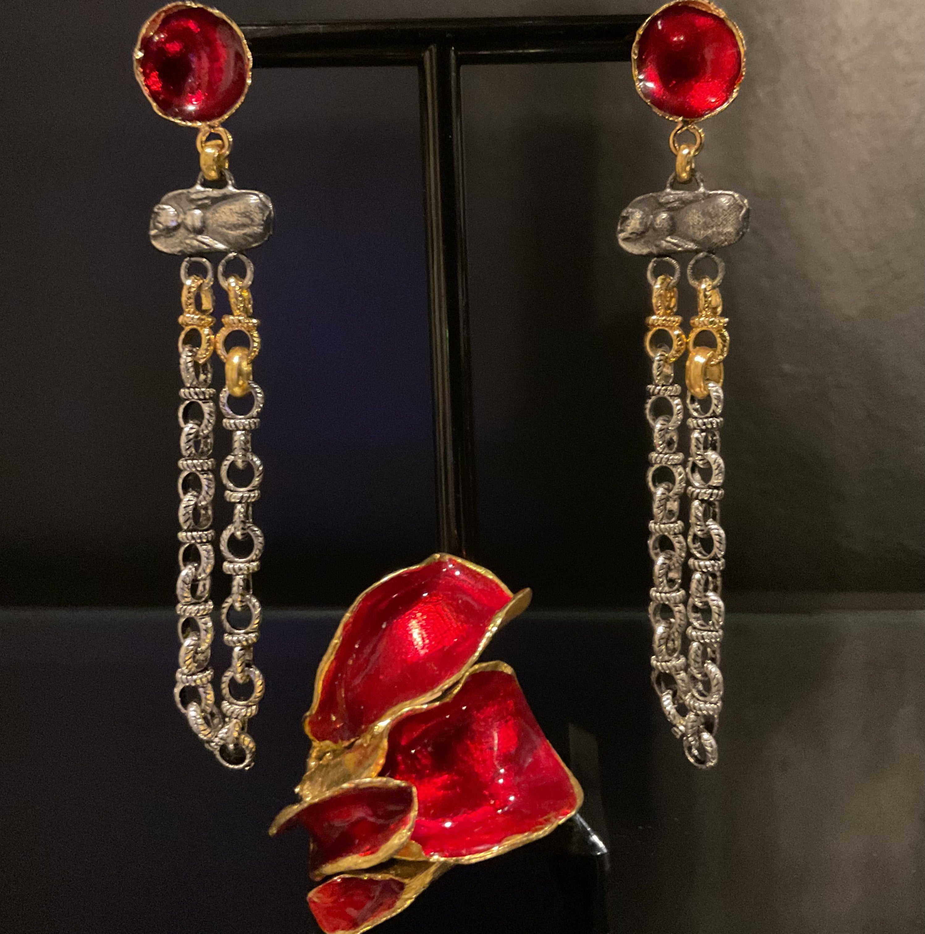 Crimson Chain Drop Earrings