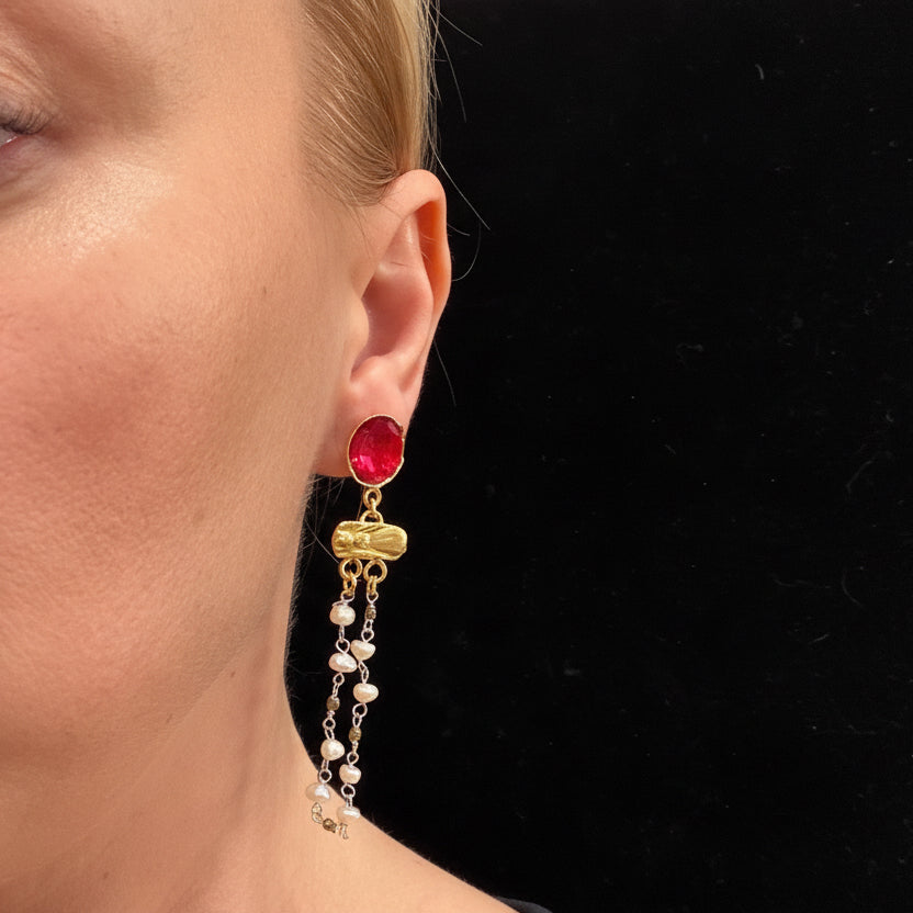 Crimson Chain Drop Earrings