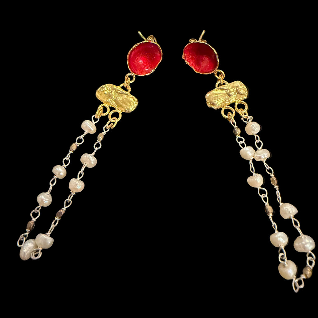 Crimson Chain Drop Earrings